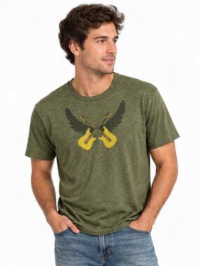 John Varvatos Star USA Crossed Guitar Wings Graphic T-Shirt Green Size L